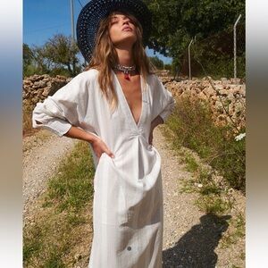 Free People Yumi Striped Long Sleeve Cotton Maxi Dress